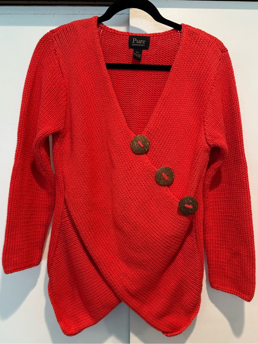 Pure Handknit Coral Women's Button-Accent Wrap Sweater